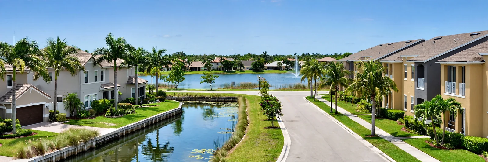 Single-family homes and townhomes near canals in Boca Chase, Boca Raton