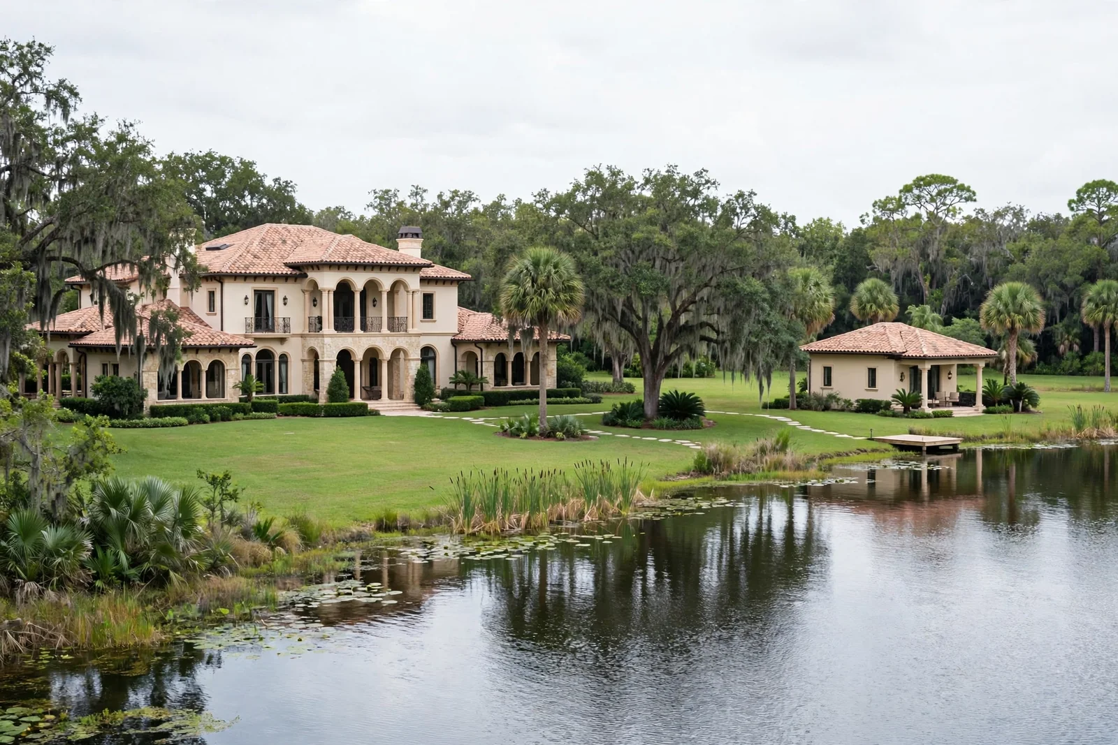 Large estate home with a guest house on a lake in Le Lac, Boca Raton