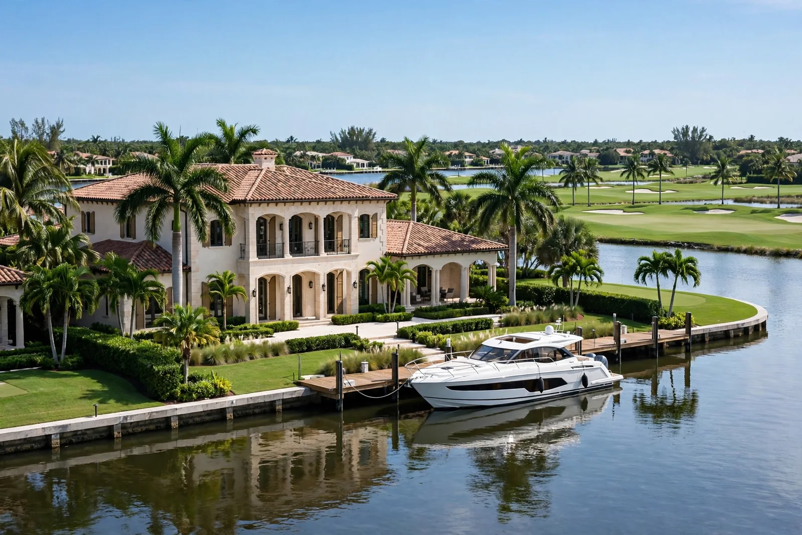 Canal-front estate with a yacht dock in Royal Palm Yacht & Country Club, Boca Raton