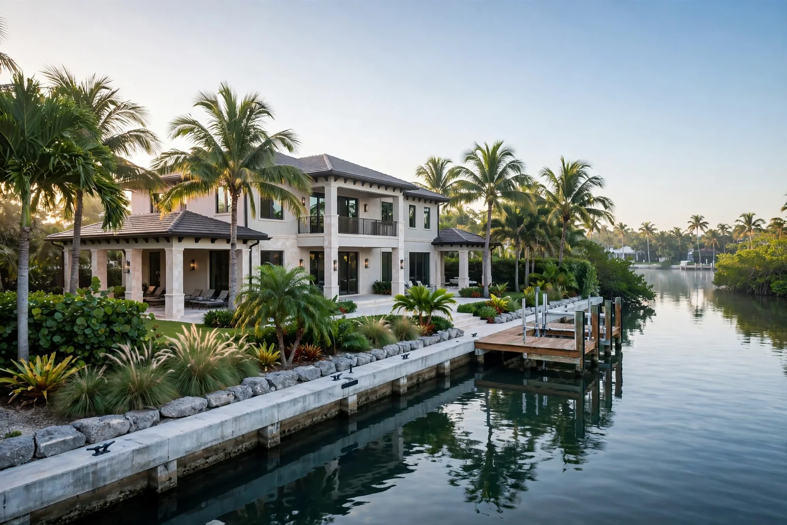 Waterfront estate with a private dock on a canal in The Sanctuary, Boca Raton
